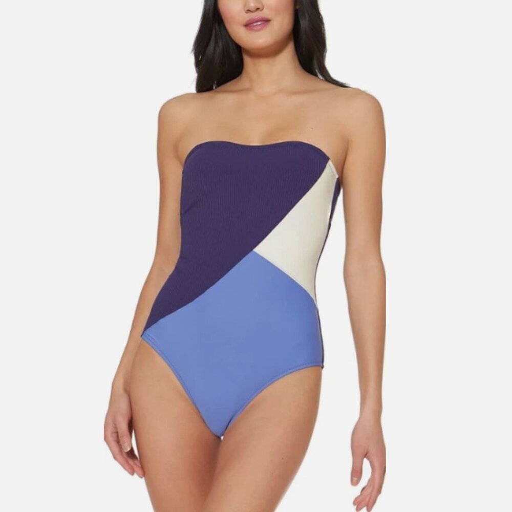 Jessica Simpson One Piece Colorblock Strapless Swimsuit M